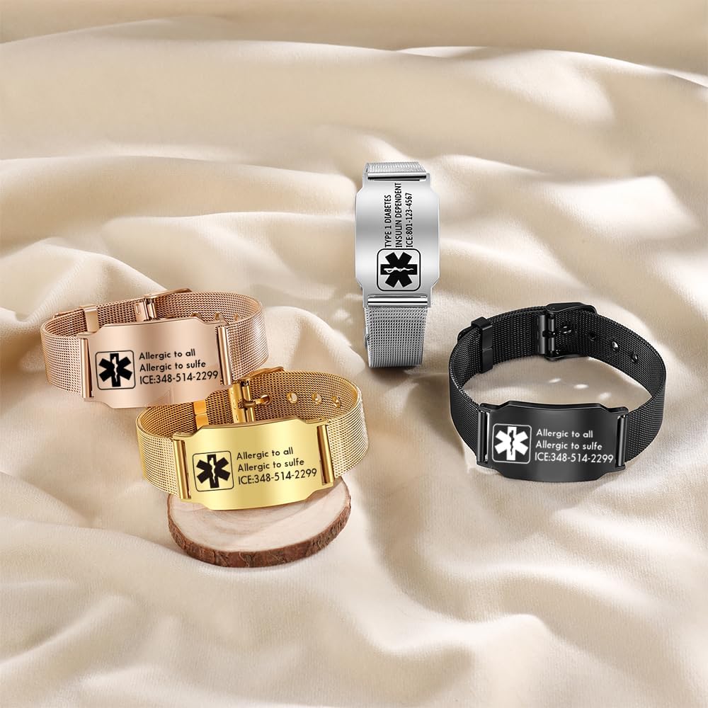 Custom Medical Bracelet for Woman Men - Personalized Engraved Stainless Steel Waterproof Emergency Alert Medical ID Bracelet Allergy Wristband - Image 2