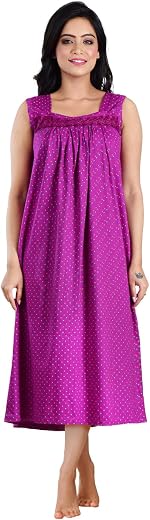 Piyali's Creation Women's Purple Polka Dot Soft Short Sleeveless Nighty