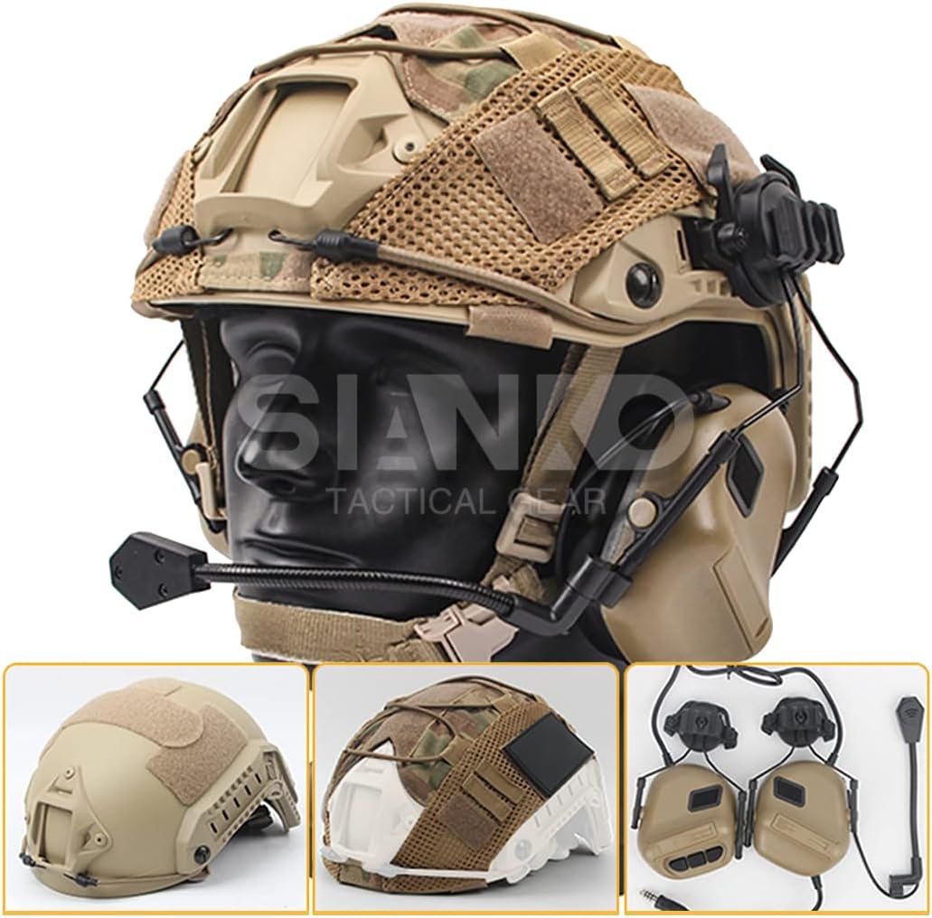 Airsoft Military Game Fast Tactical Helmet With HD Noise Reduction Multicam Headset Helmet Cover,For Hunting Paintball CS Cosplay