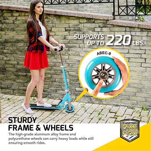 Swagtron K1 Two-Wheel Kick Scooter For Kids & Teens, Adjustable For 40" To 72", Abec-9 Bearings, Next Gen Fold-N-Lock System + Kickstand, Dark Blue #TOP4