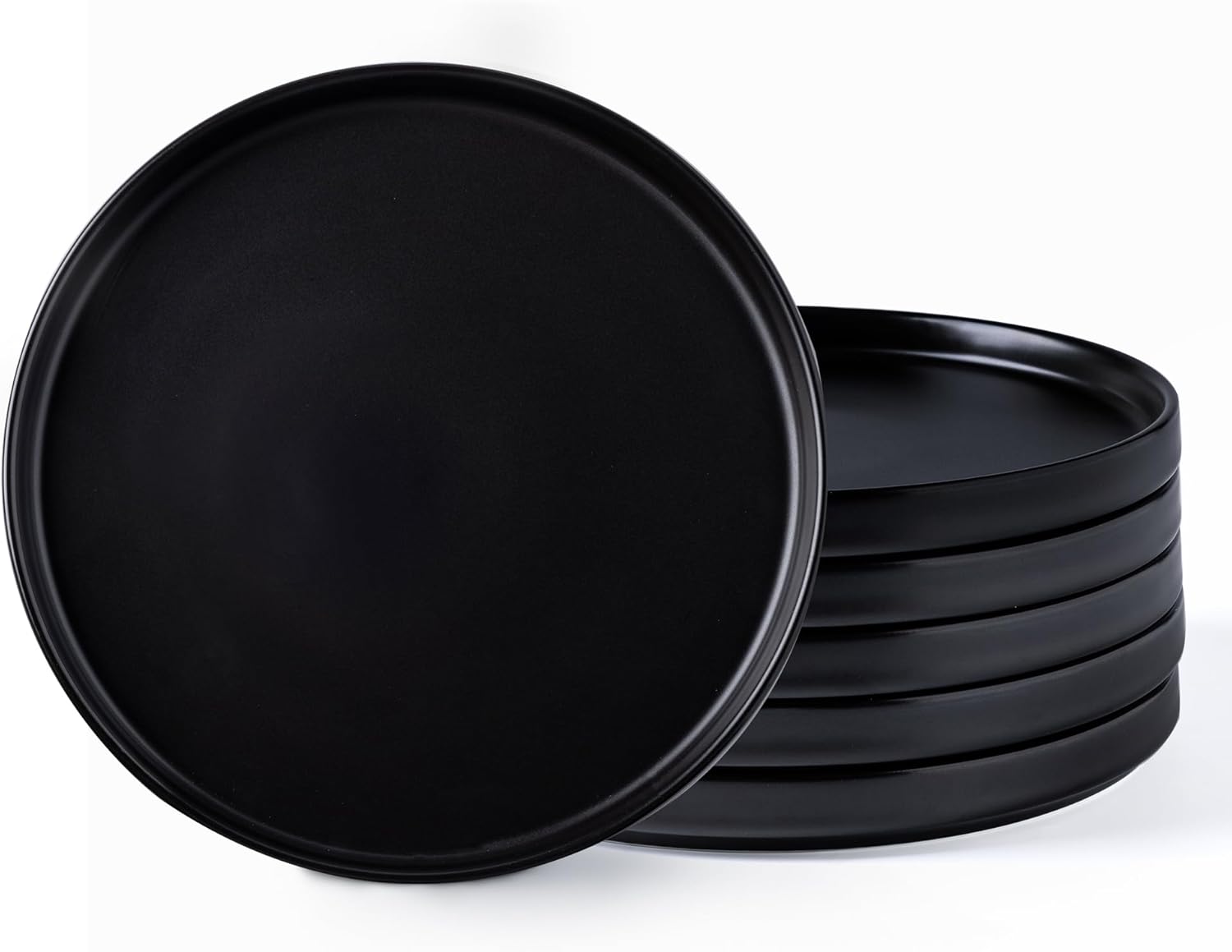 Ceramic Plates Set of 6, 8.0 Inch Matte Glaze Salad Plates, Modern Dinnerware Dishes Set for Kitchen,Microwave & Dishwasher Safe, Scratch Resistant-Matte Black 8.0in Matte Black