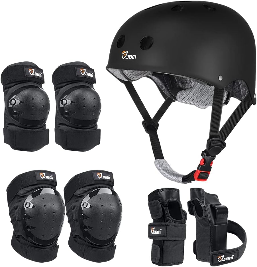 JBM Adult Skateboarding Protective Gear, Adult Helmet and Pads Youth Skateboard Helmet and Pads Adult Knee Pads Elbow Pads Protection for Skateboarding, Inline Skates, Roller Skates and Scooter