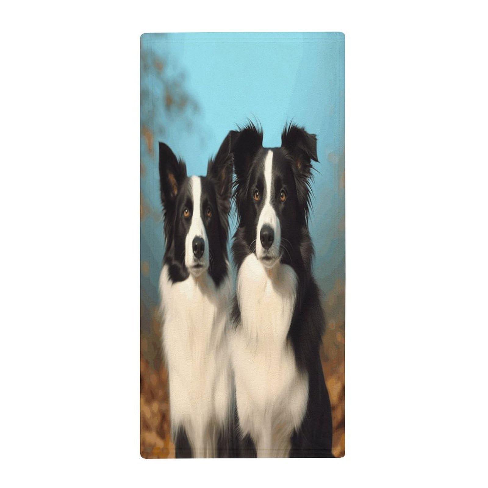 VstaDank Border Collie Hand Towels Ultra Soft Printed Towels Classic Coral Velvet Kitchen Hand Towel Highly Absorbent Hotel Spa Towel Collection for Bathroom Workout 13.8 X 28.7 in