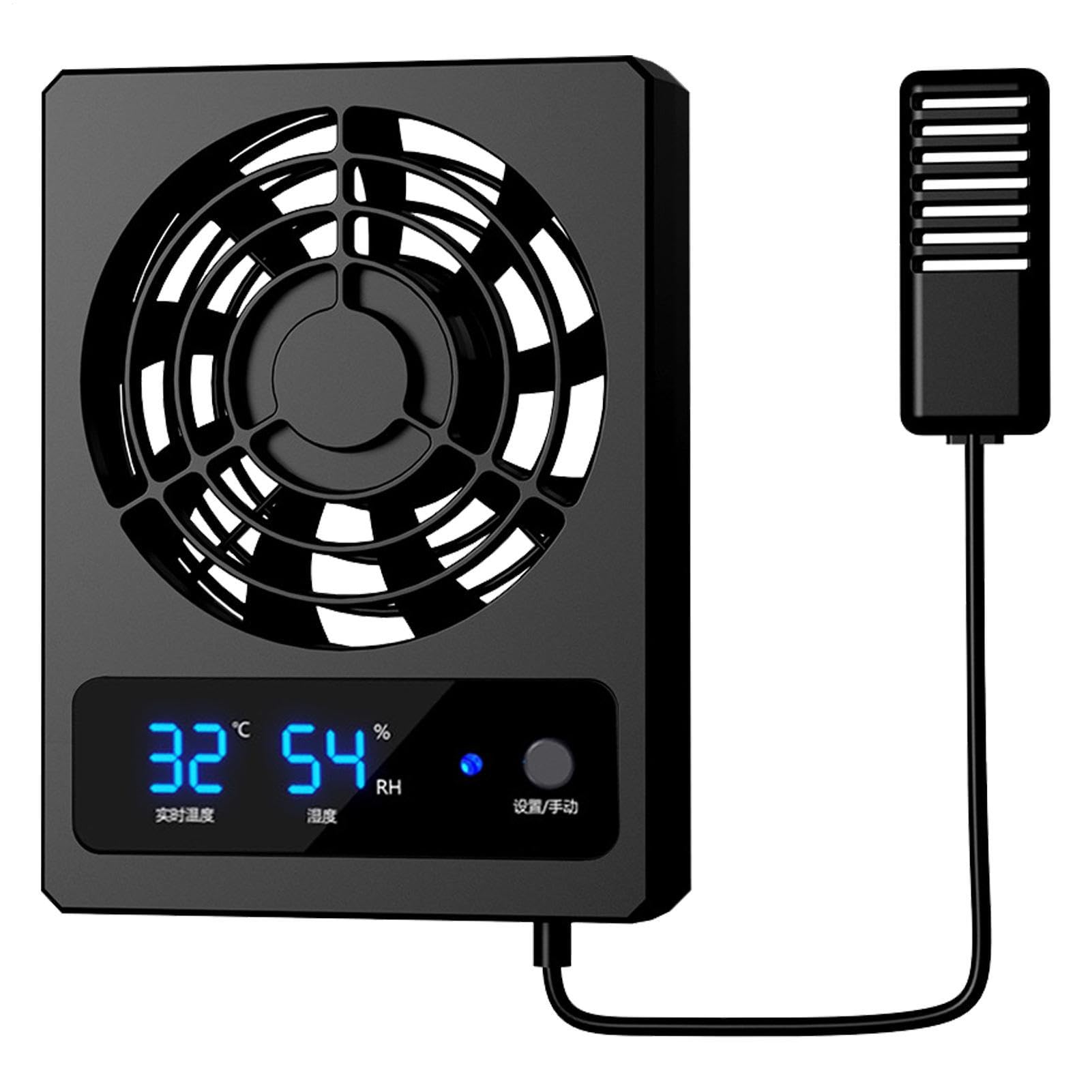 Ventilador de ventilación de terrario, silencioso, inteligente, control de grados, ventilador de hábitat Chelonia, dispositivo de monitoreo LED para serpientes, lagartos, anfibios, kit de entorno de