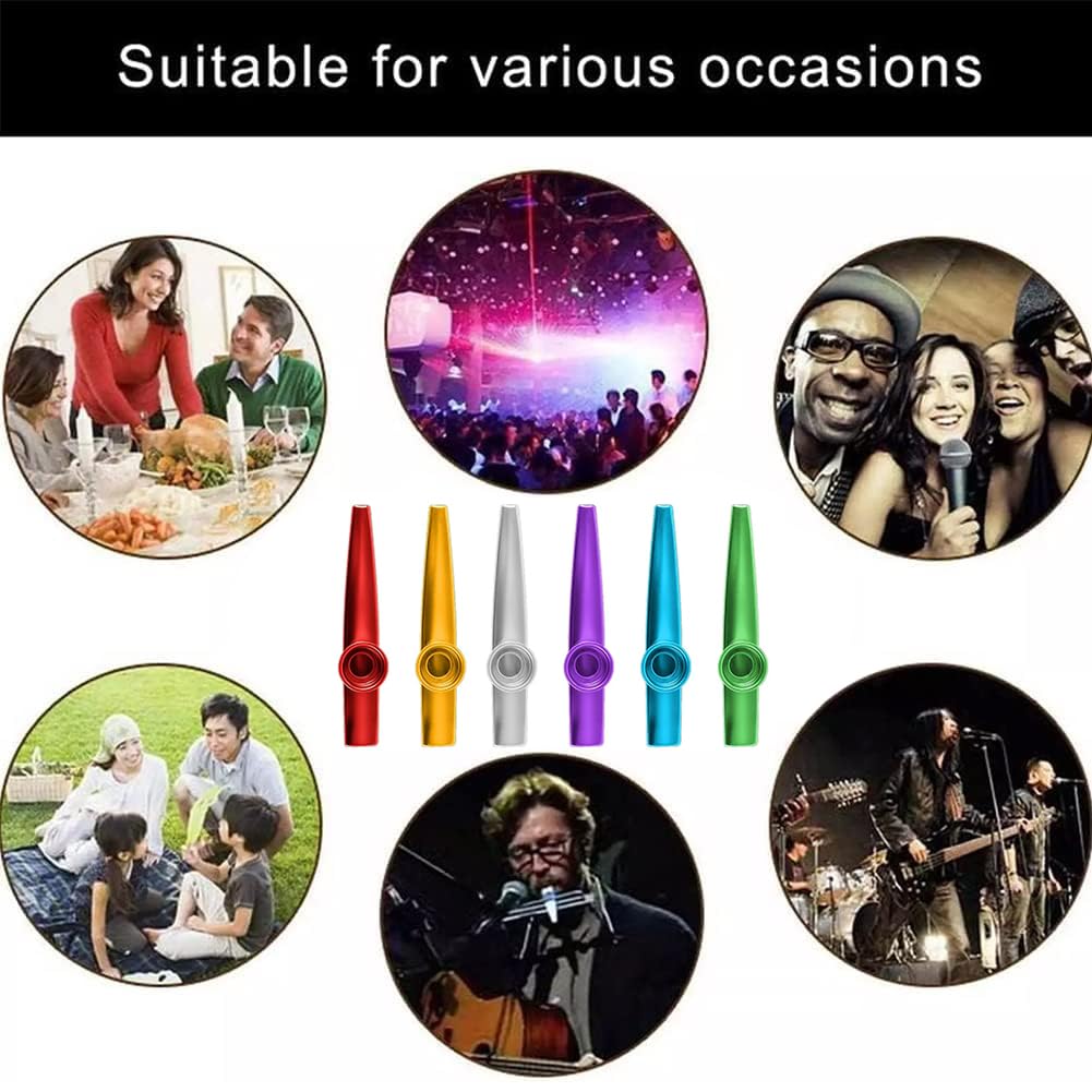 Kazoo Instrument - 6 Colours Metal Kazoo, 8 x Flute Membrane, 6 x