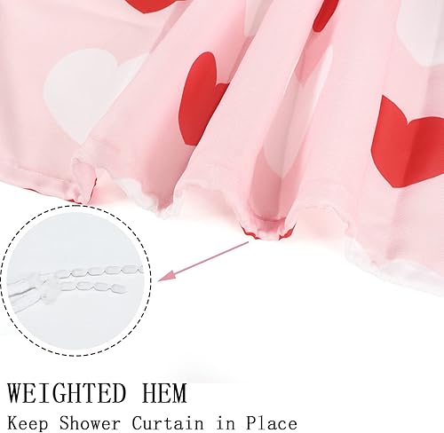 Miniatura 6 de GCIREC Cortina de ducha para el día de San Valentín, parte inferior con peso, diseño de amor romántico rosa y rojo, cortina de baño de tela de