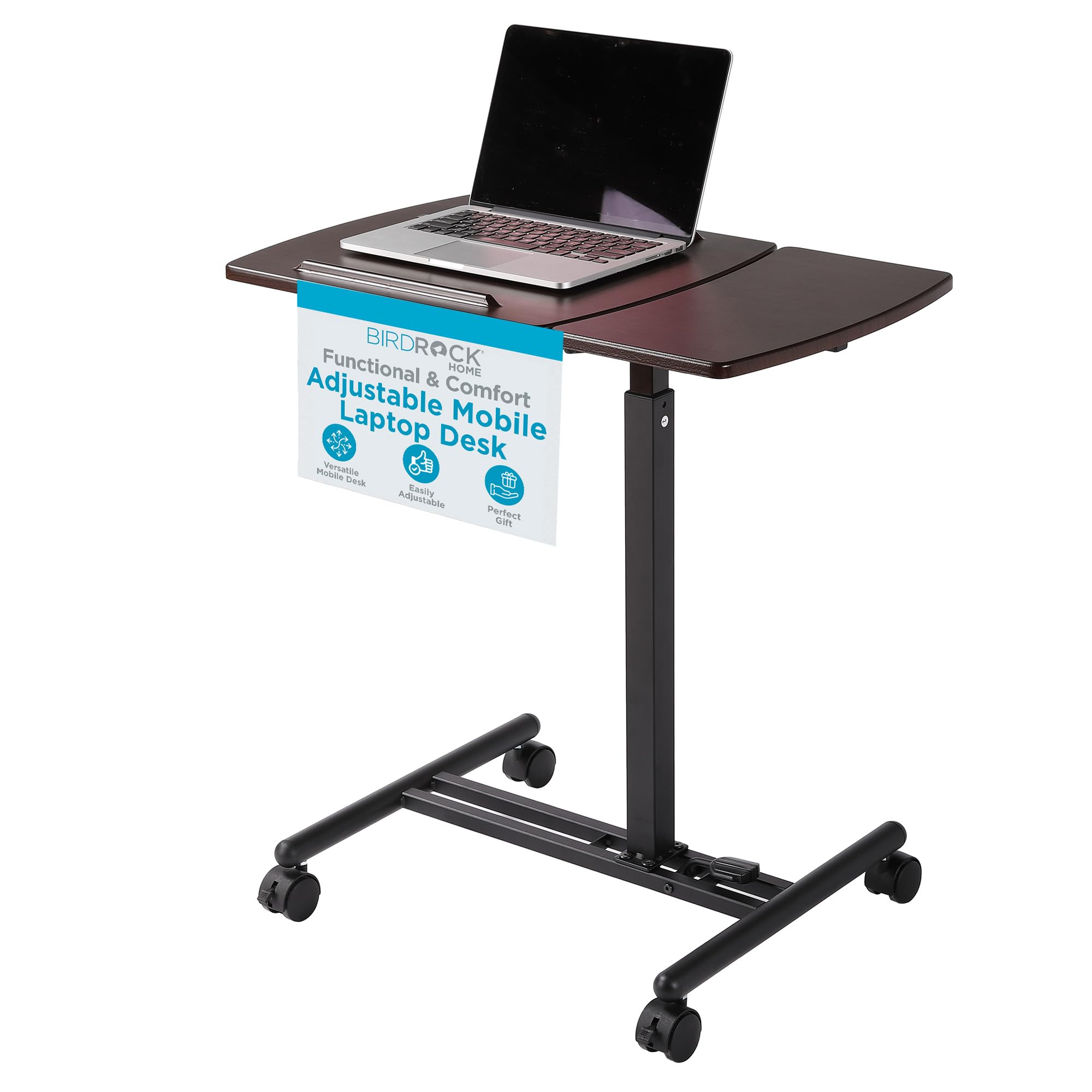 BIRDROCK HOME Adjustable Mobile Laptop Stand - Brown - Portable Rolling Standing Desk - Computer Stands - Four