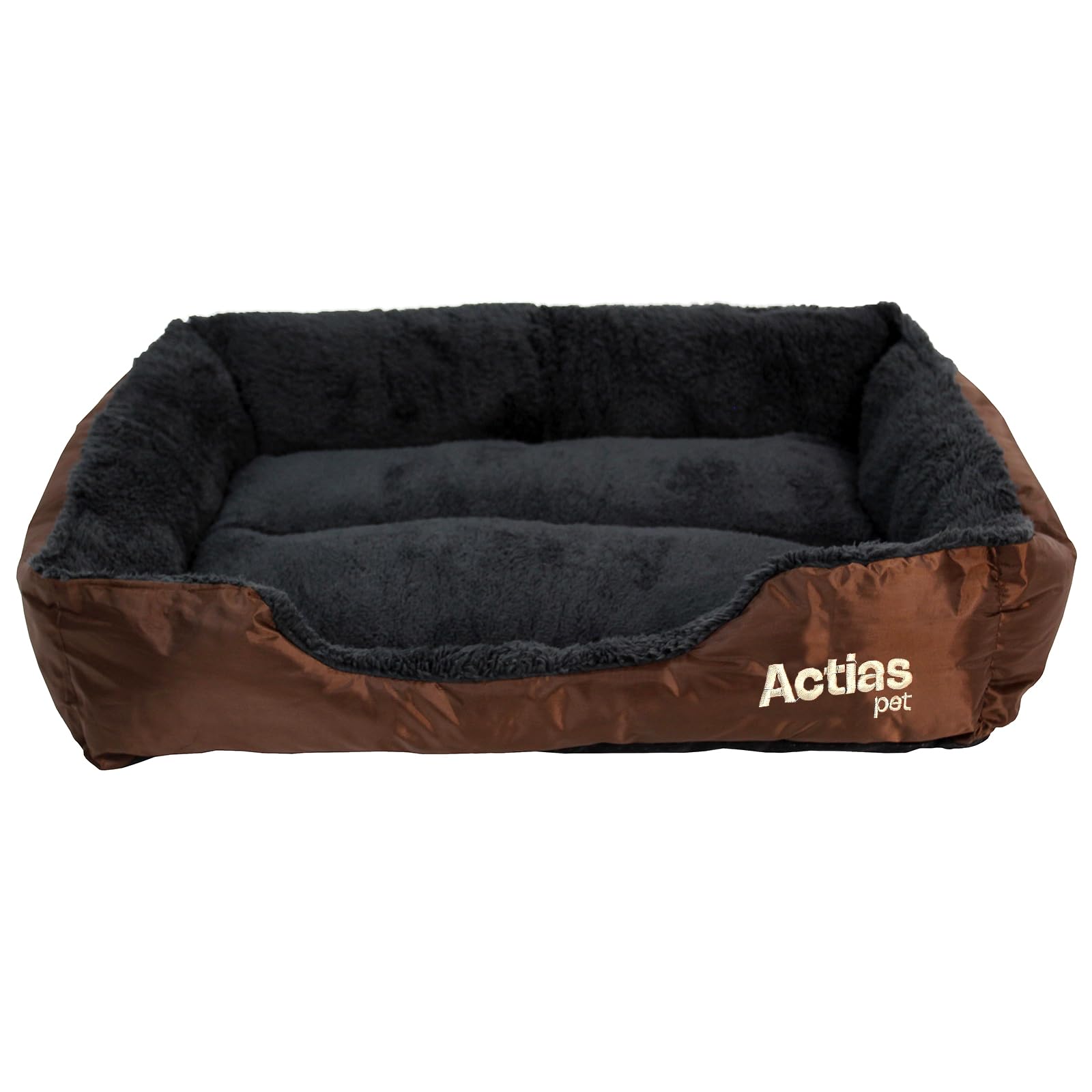 Actiaspet - Soft Washable Dog & Cat Bed | Cozy Faux Fur Fleece Cushion Basket for Pets & Puppies (Brown, Small) — image 1