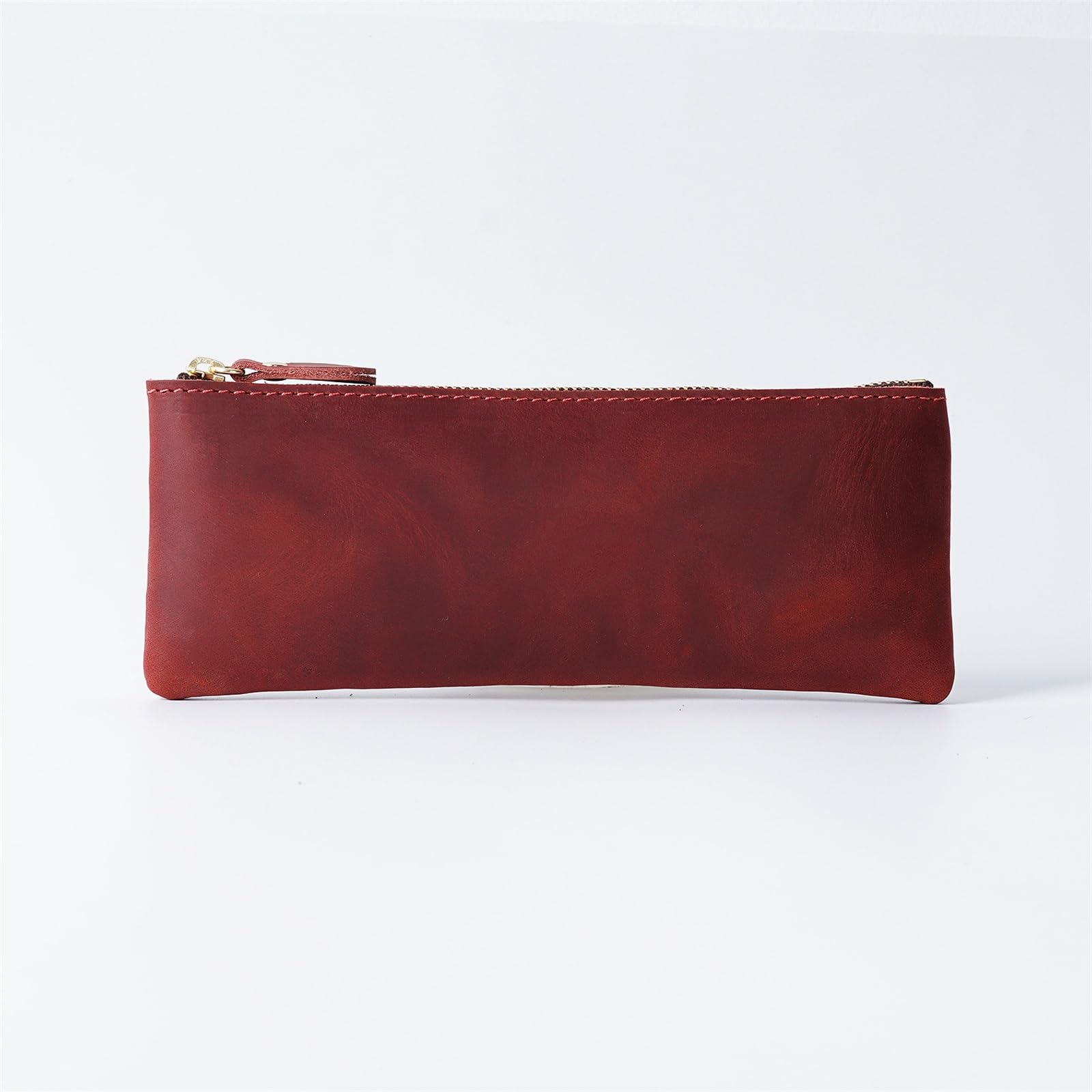 DUMRALBQE Wooden Jewelry Box Creative Retro Leather Zip Simple Small Pencil Case Pen for Storage and Organization(Wine red)