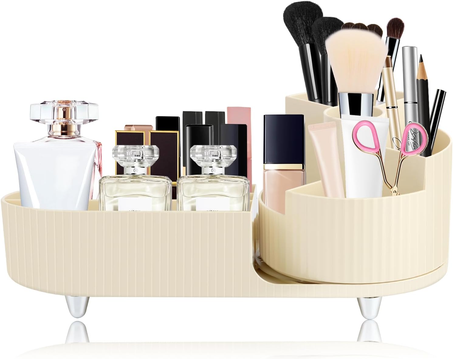 Organizer Trucchi Girevole 360° | 5 Scomparti, Design Multifunzione | Bianco Per Toeletta E Bagno - Foto 4