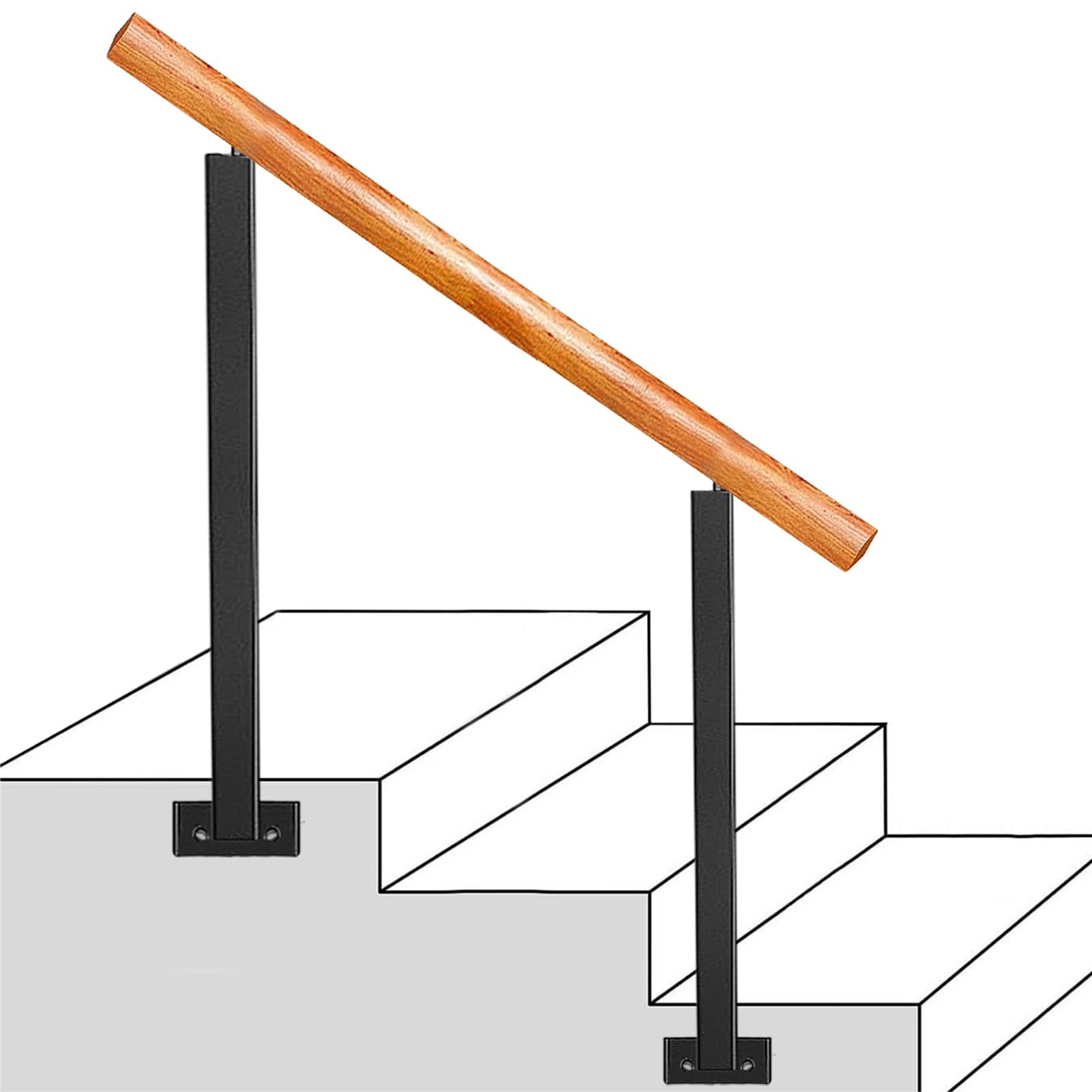 Rampe d'escalier en bois anti-glissade pour sécuriser un perron de 3 marches