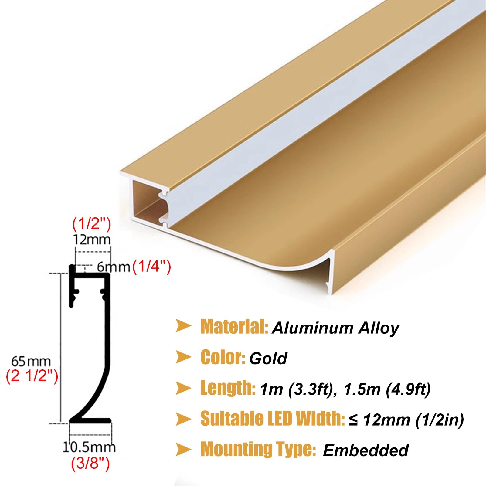 Perfil de aluminio con canal LED integrado, sistema de iluminación de zócalo for el hogar, base de pared decorativa for moldura de zócalo de piso for tira de LED(Champagne,1.5m)