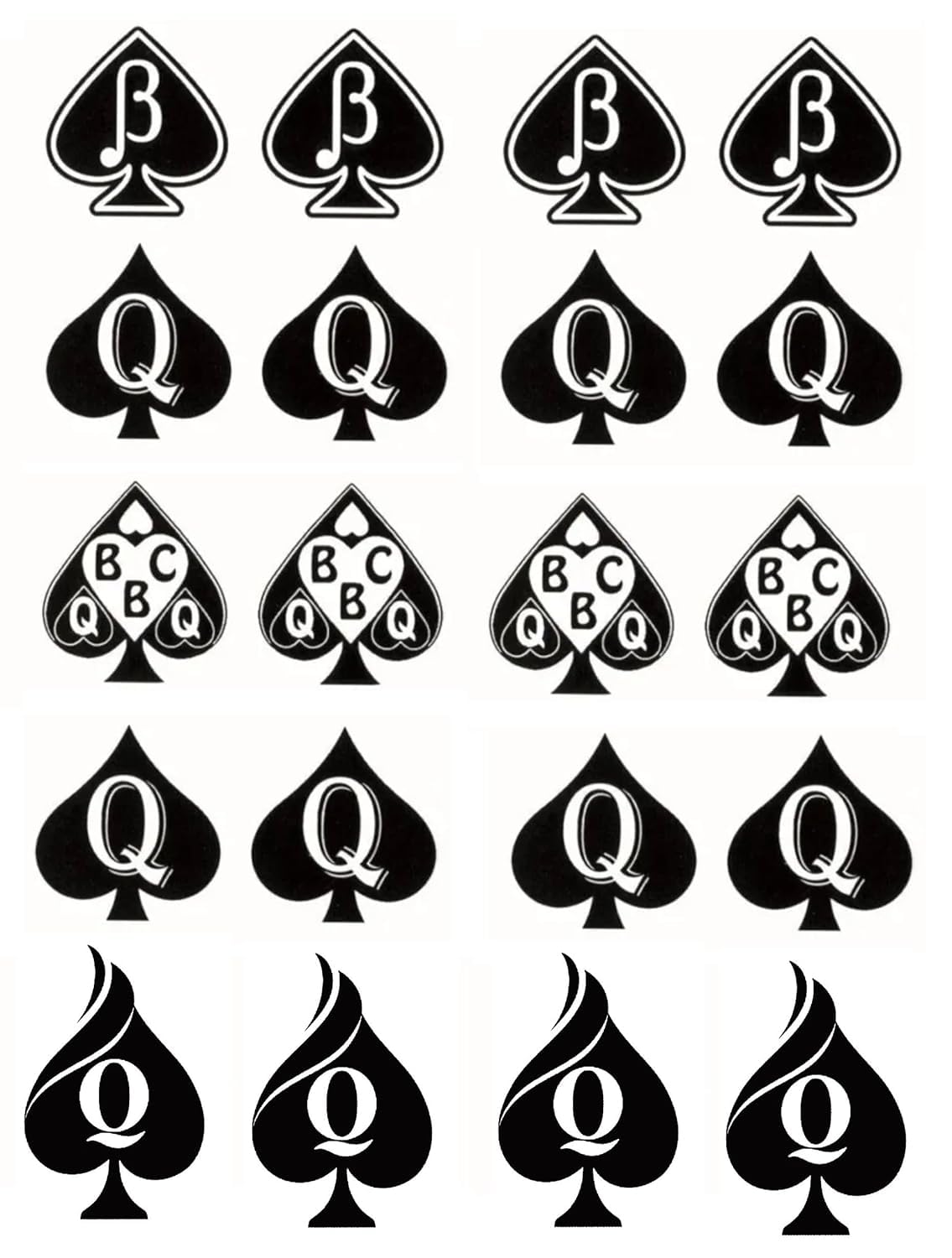 BBC Queen of Spades temporäre Tattoo-Aufkleber, insgesamt 81 (15 x 21 cm), QOS Hardcore-Wörter, Sätze, temporäre Tattoos, 4 Bögen
