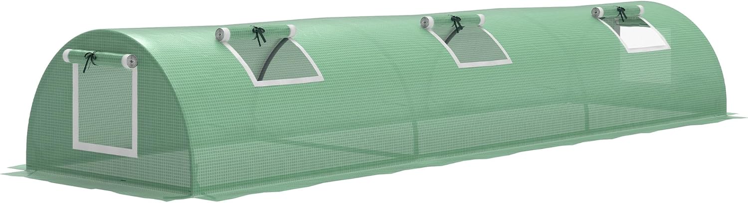 Outsunny 10' x 3' x 2' Mini Greenhouse with 5 Mesh Windows, Portable Plant Hot House with PE Cover, Steel Frame, for Garden Backyard, Green