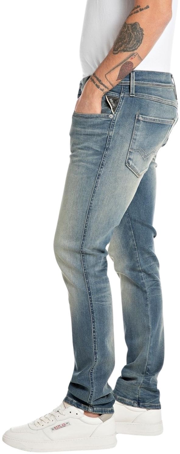 Replay Herren Jeans Anbass Slim-Fit Hyperflex mit Stretch, Blau (Medium Blue 009-5), 30W / 32L – Ansicht 2