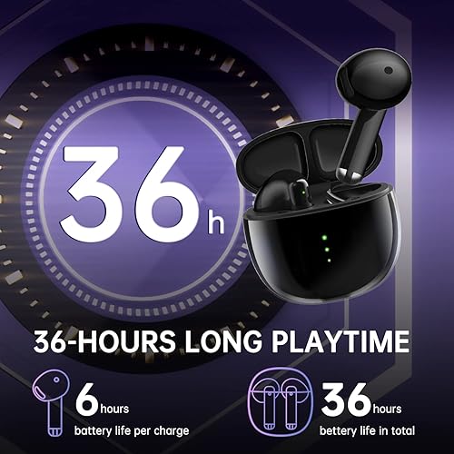 Miniatura 6 de Auriculares inalámbricos Bluetooth 5.3 con graves profundos, estéreo de alta fidelidad, con 4 micrófonos, cancelación de ruido, IPX5, impermeables,