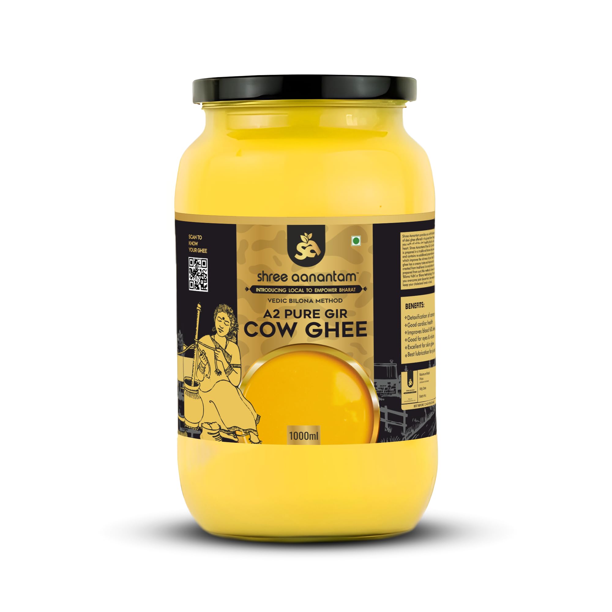 Shree Aanantam A2 gramsir Cow Desi Ghee | Made with Vedic Bilona Method | Hand churned | Pure, Healthy and Natural | Grass Fed Cows | Glass Jar - 1 L (B0D2J1S8BG) Amazon Price History, Amazon Price Tracker
