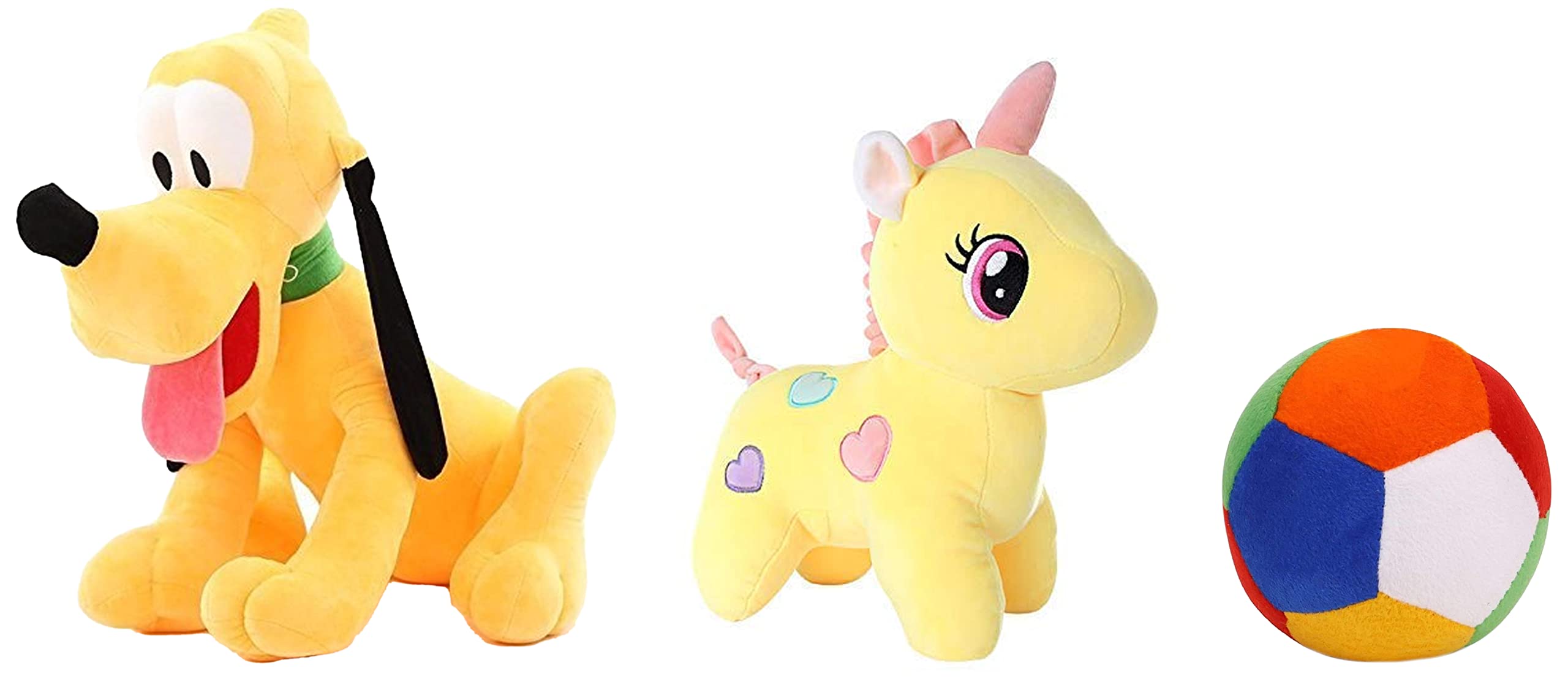 Babique Pluto Dog Stuffed Plush Soft Toy, 31 cm (Yellow) & Unicorn Stuffed Soft Toy Plush for Kids Baby Boy Girl Birthday (25Cm -Yellow) & Ball Rattle Sound Soft Toy (10 cm)
