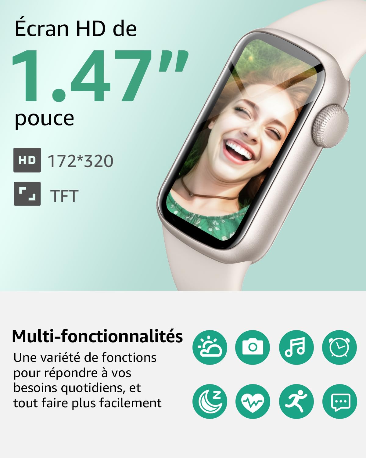 Montre Connectée Femme Homme, 1,47'' Smartwatch avec 137+ Modes Sportifs, Fitness Tracker avec Cardiofréquencemètre, Sommeil, Podomètre, IP68, Montre Intelligente pour Android iOS Galaxie