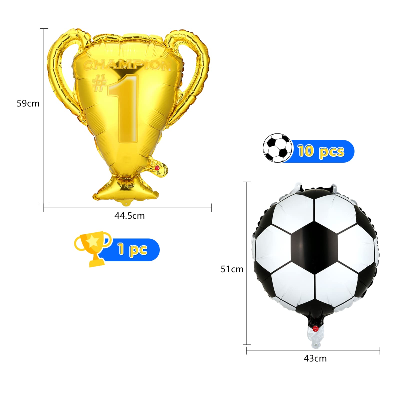 Lot de 3 décorations de fête de football, ensemble de ballons géants autoportants en aluminium pour fans de football et trophée, fournitures de fête sur le thème du sport pour les fans