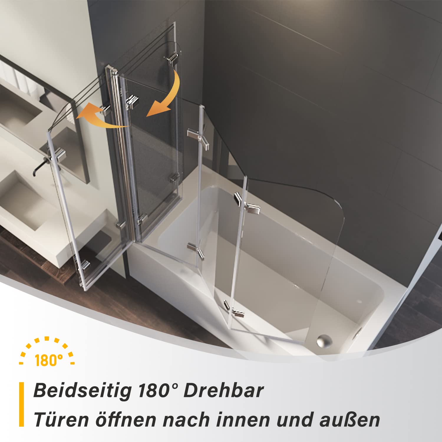 Duschwand für Badewanne 3-teilig 140x140cm Dreifaltigkeitstür Duschtrennwand mit 6mm Nano Glas, Trennwand 140 Faltbar Badewannenwand Sicherheitsglas Badewannenaufsatz