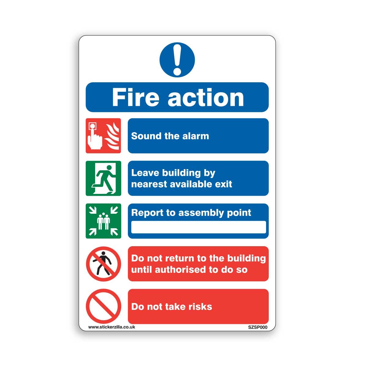 General Fire Action Sign - A5 [150mm x 200mm] Adhesive Sticker