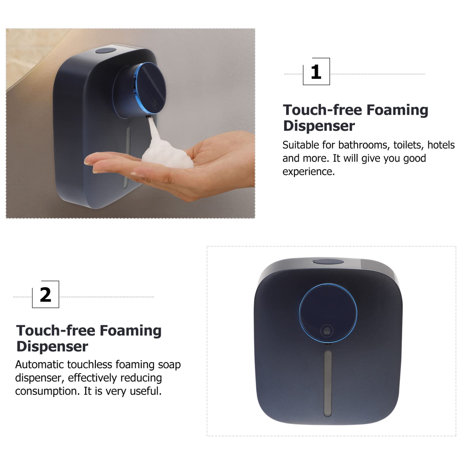 Ciieeo Dispenser Di Sapone Senza Contatto Parete Ricaricabile Dispenser Di Schiuma Senza Contatto Funziona Automaticamente Materiale Di Adatto Per Bagni Cucine Uffici
