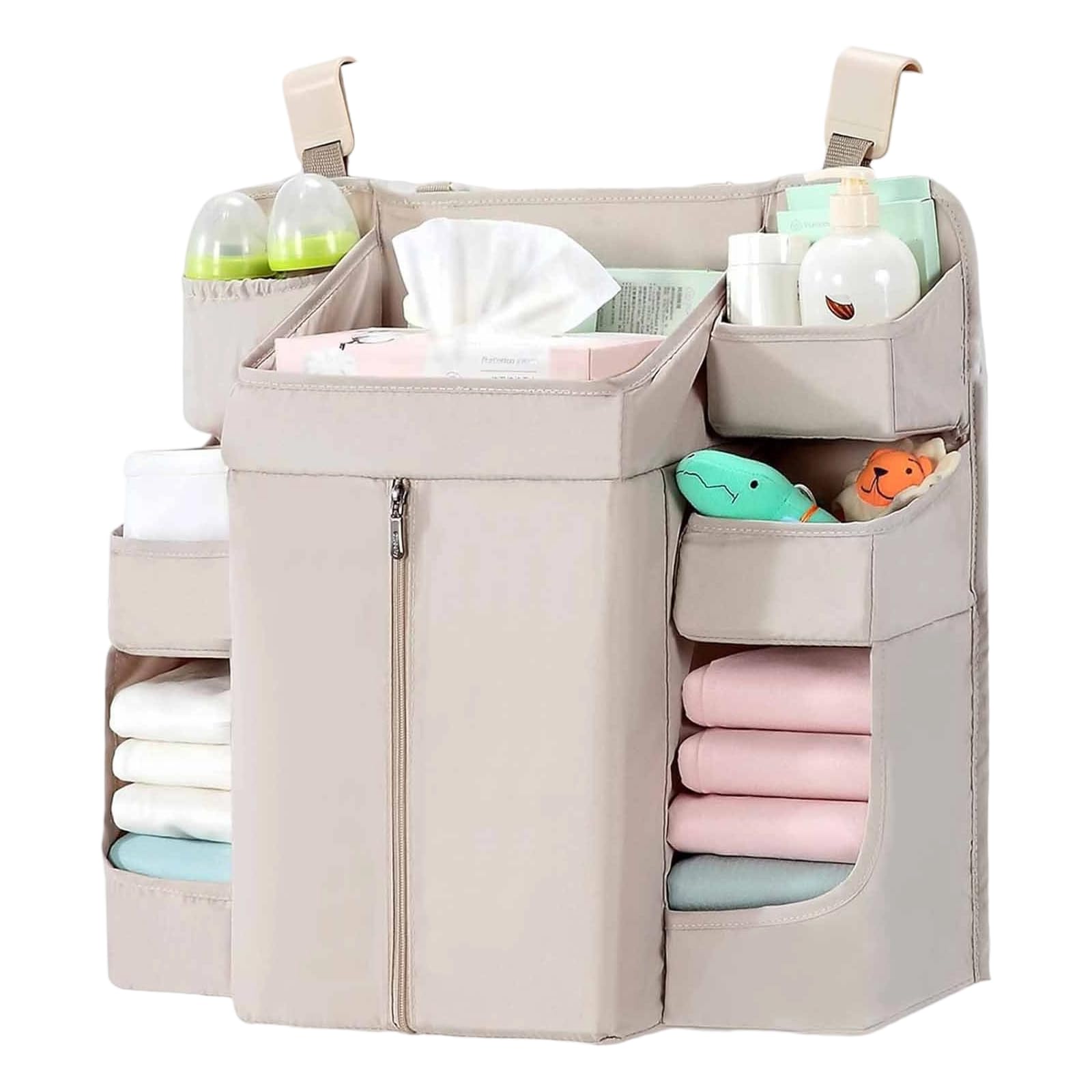 LUOFENG Organizadores de almacenamiento colgantes con múltiples bolsillos para cama de bebé con correas ajustables y tela sostenible