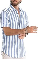Vista 10 de JMIERR Camisas de vestir a rayas con botones y manga corta para hombre