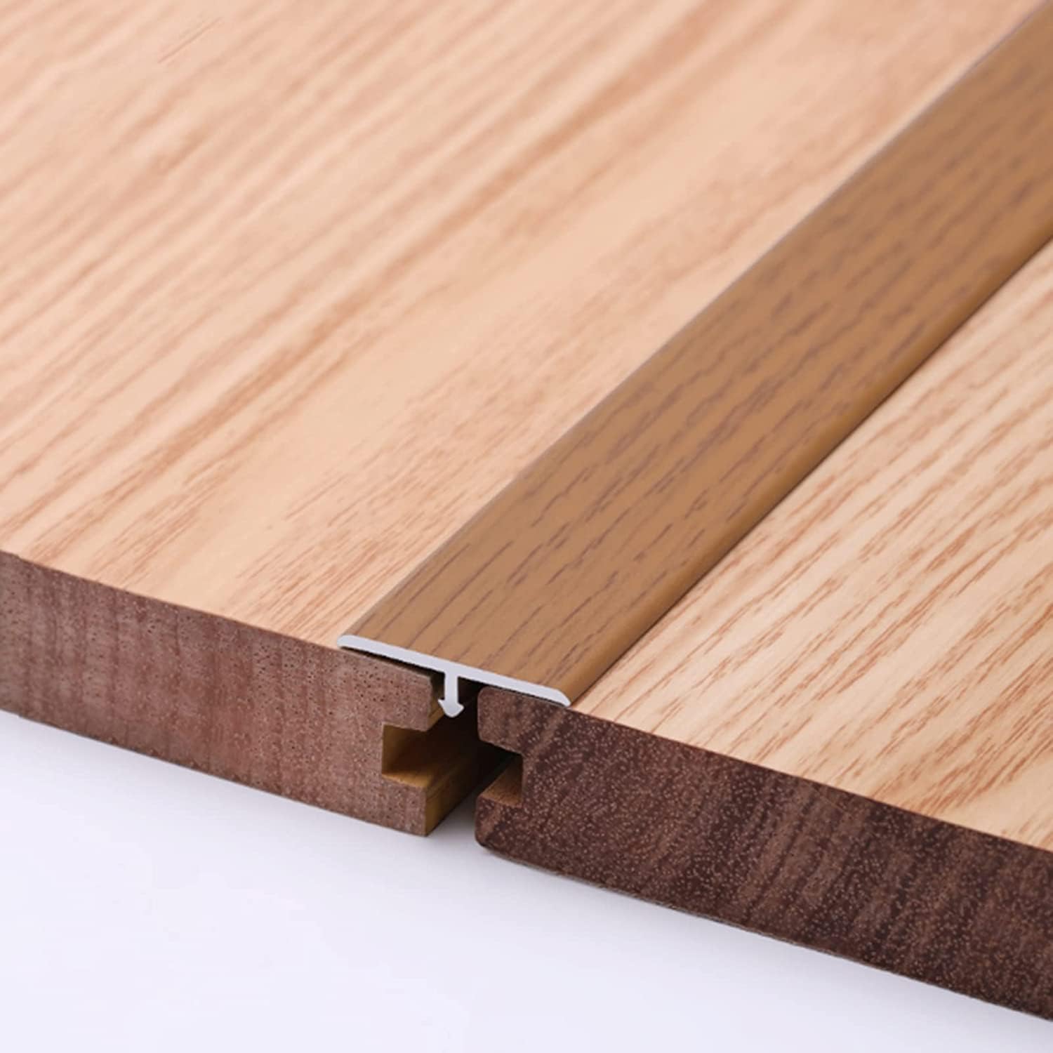 NOKTAI Floor Transition Strip Door Kitchen Bedroom, Aluminum Floor Transition Strip, Stairs Bathroom, Wood Grain Finish Tile to Glass Seams Edge Trim, Smooth Doorway Edge Banding Strips (