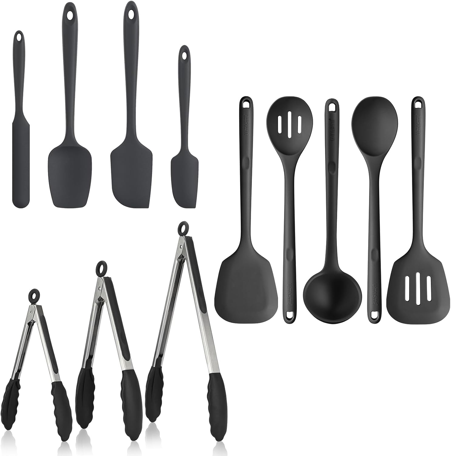 U-Taste Juego de espátulas de silicona a 600 F resistentes al calor y 13.6 pulgadas, juego de utensilios de cocina de 5 piezas a 600F resistentes al