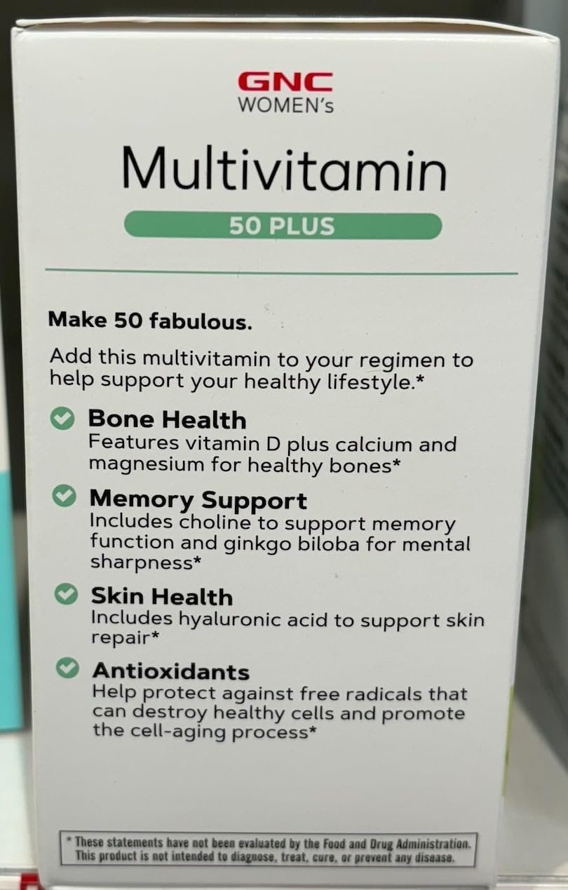 GNC Women's Multivitamin 50 Plus, Supports Bone, Eye, Memory, Brain and Skin Health with Vitamin D, Calcium and B12, Helps Increase Energy Production, 60 Caplets