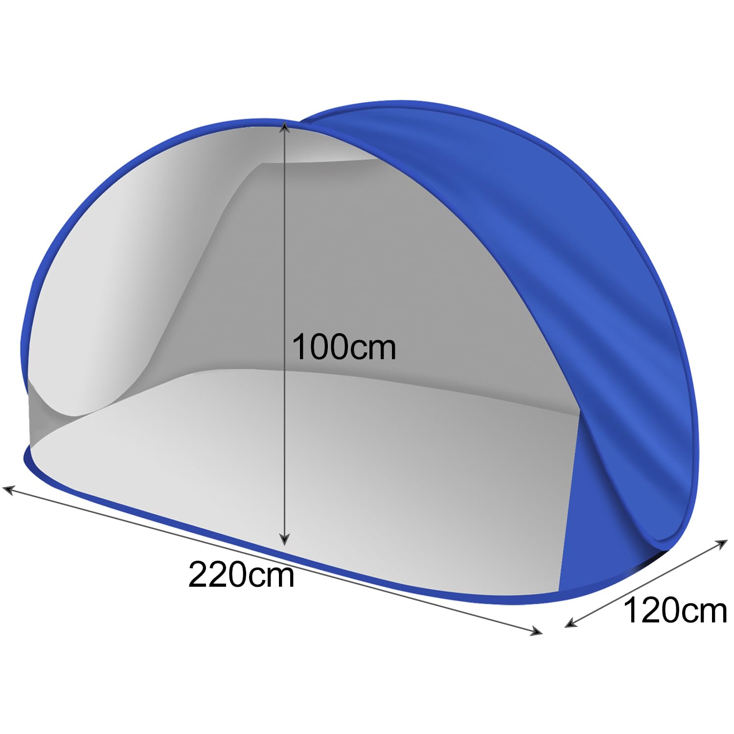 Tente de plage Pop Up 220 x 120 cm, protection UV 40, petite taille, légère, pour bébé, enfant, adulte, bleu 23862