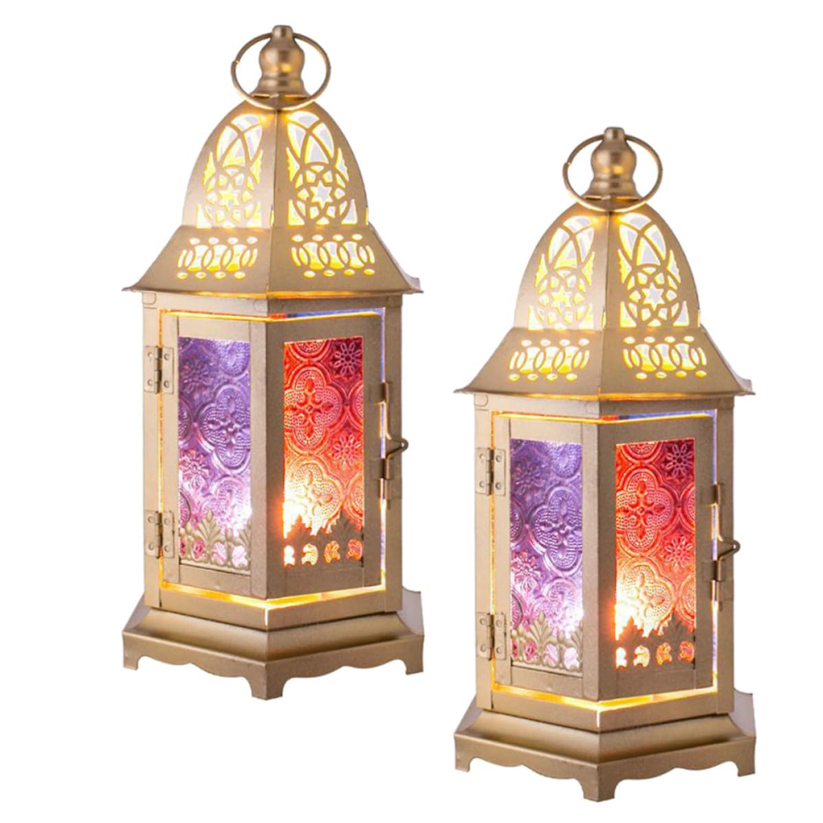 2 Pezzi Portacandele in Ferro e Vetro, Stile Europeo, Decorativo