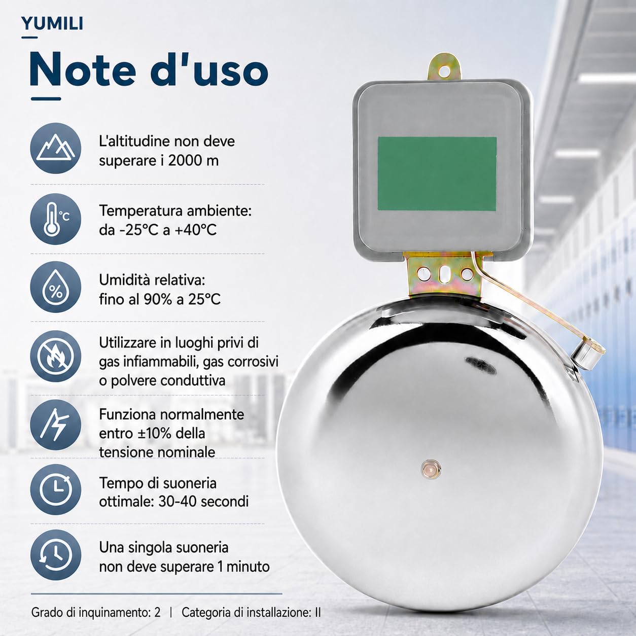 Campanello Elettrico ad Anello Temporizzato, Campanello Elettrico Antiscintilla Tipo a Percussione Esterna in Acciaio Inossidabile Campana Scolastica 150mm AC220V