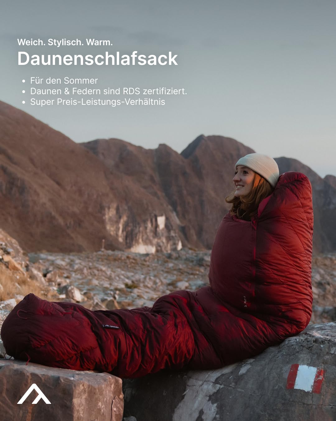 qeedo Daunenschlafsack Sommer – Ultraleicht & kompakt, Komfort 14 °C, in 2 Größen, RDS Daune, wasserabweisend, Camping & Trekking