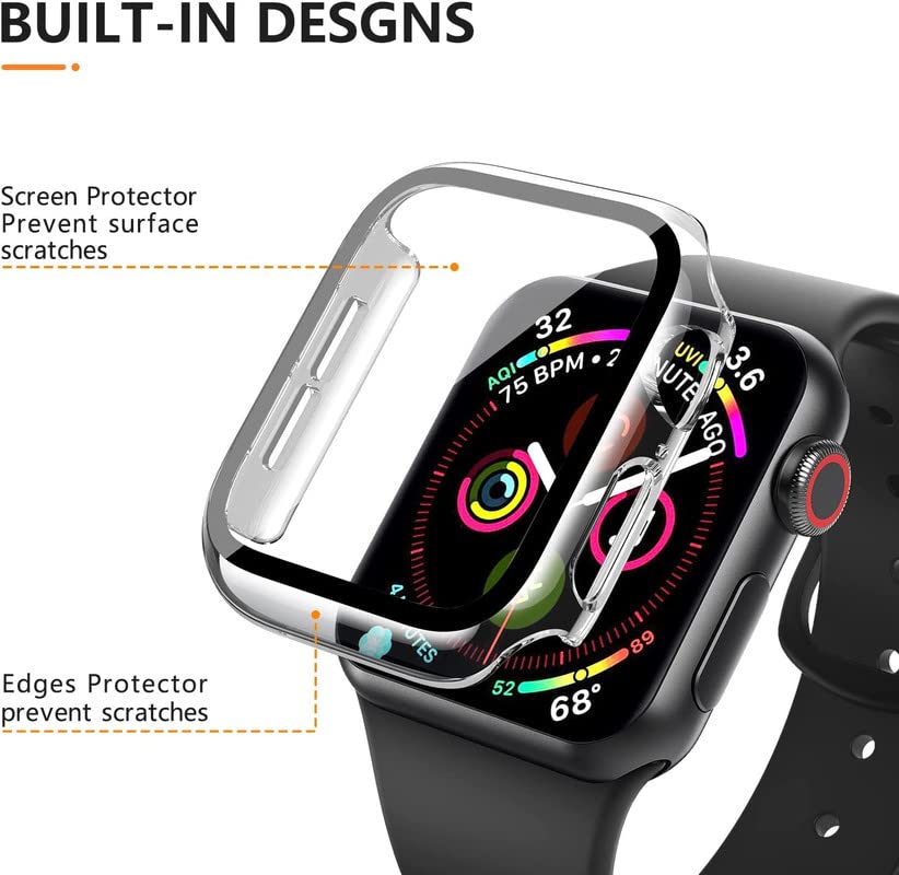 Image of Hard PC Case with Tempered Glass Screen Protector Compatible with iWatch Series 7 41mm, Full Coverage Hard Polycarbonate Slim Protective Cover Transprant-44MM