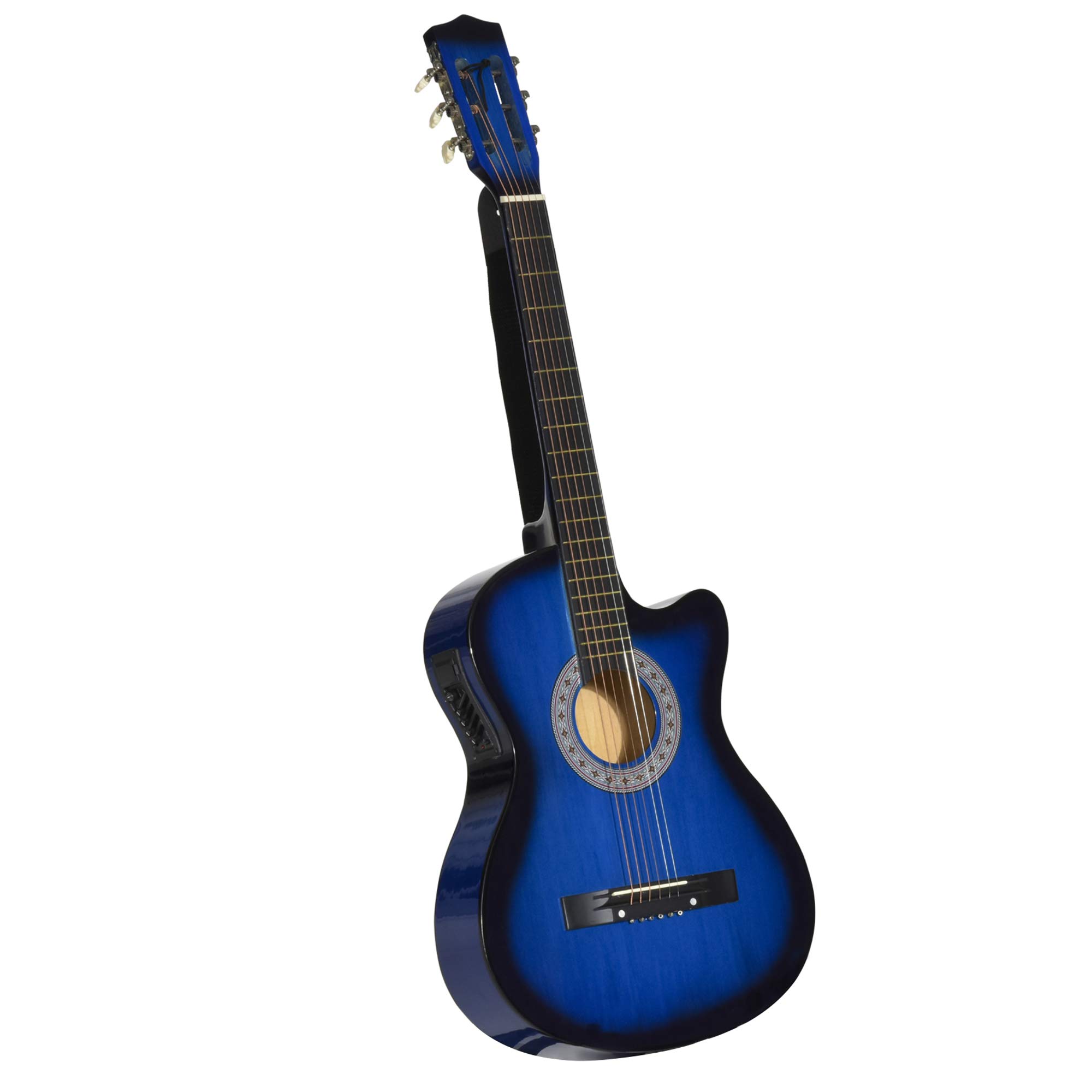 HOMCOM Chitarra elettroacustica kit con custodia tracolla corde plettri cavo blu nero