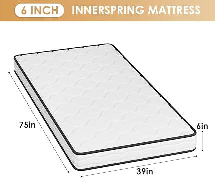 PayLessHere | 6 Inch Twin Mattress | Medium Firm Hybrid Mattress | White