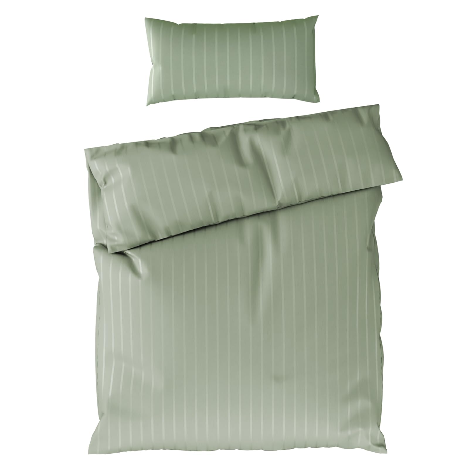 Pure Label Satin Bettwäsche 155x220 40x80 gestreift grün | 100% Baumwolle & Oeko-TEX Zertifiziert - Elegante und angenehm