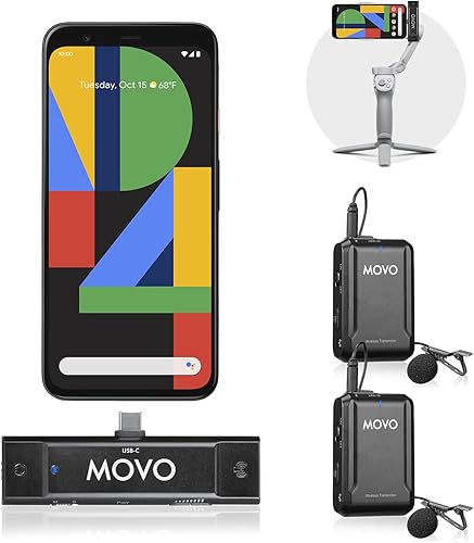 Movo Edge-UC-Duo - Sistema de micrófono inalámbrico Lavalier, compatible con USB tipo C, micrófonos de solapa omnidireccionales, selección de doble