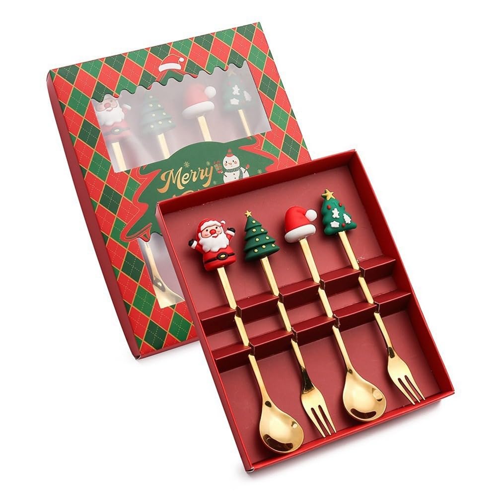 CTRLZS Christmas Set Gift Tableware Spoon & Fork Set Dessert Spoon Fruit Fork Coffee Spoon Tableware Set B
