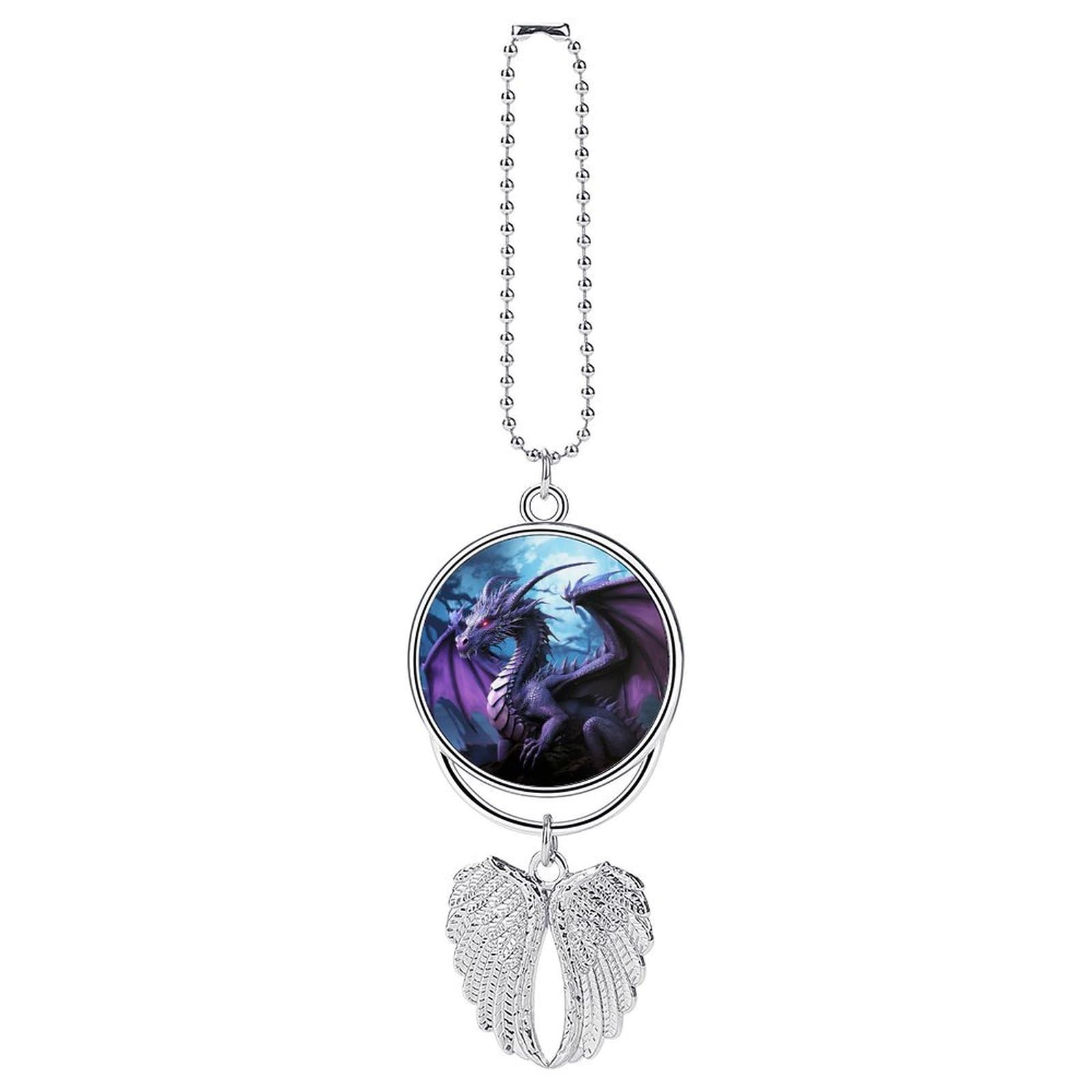 Purple Dragon Purple Moon Car Charm, Alloy Rear View Mirror Pendant, Bling Funny Car Hanging Ornament Gift for Women Men, Car Pendant Lucky Auto Interior Decoration Accessories Silver-Style