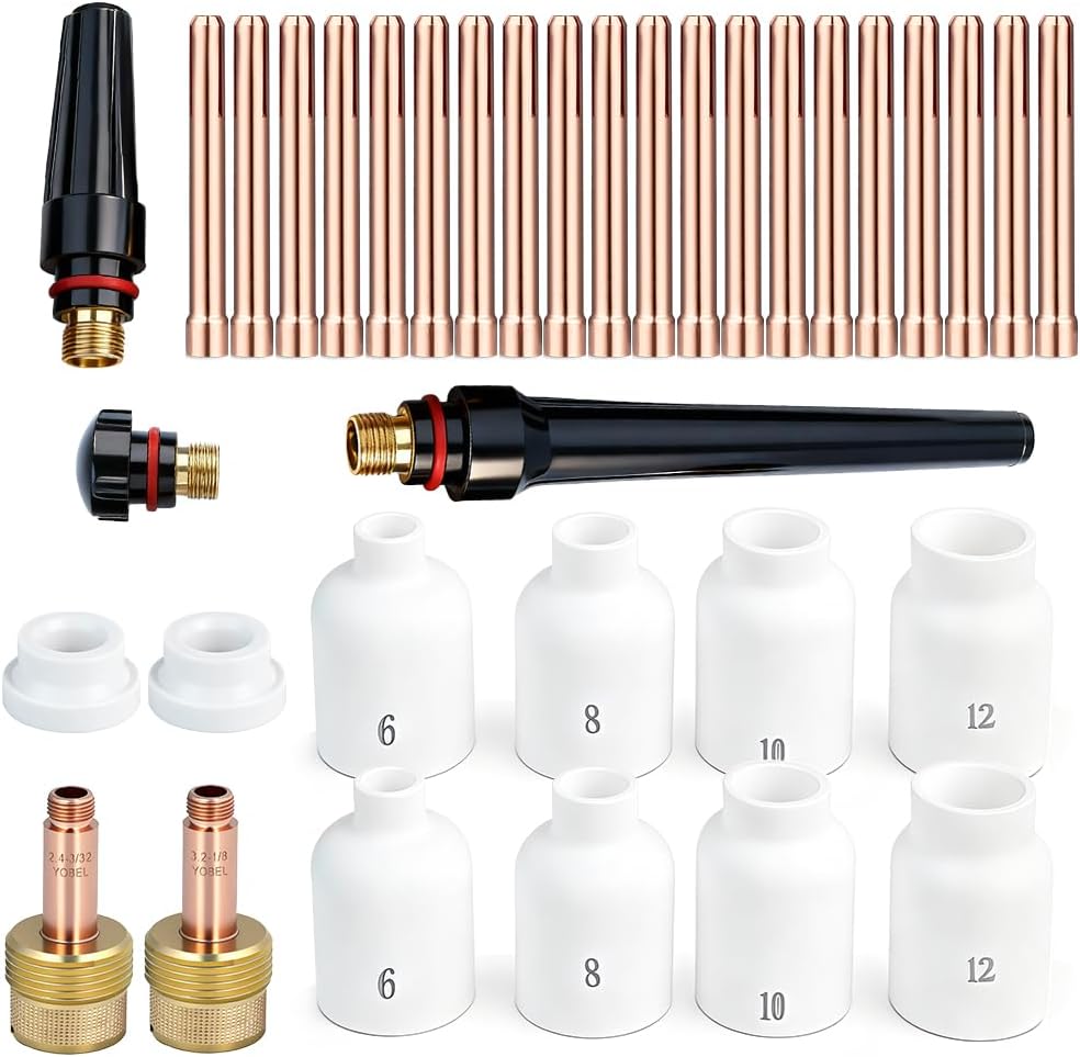 35-piece Large Bore Gas Lens Kit, Jumbo Alumina Ceramic Cups, TIG Torches WP-17/18/26 Consumable Accessories