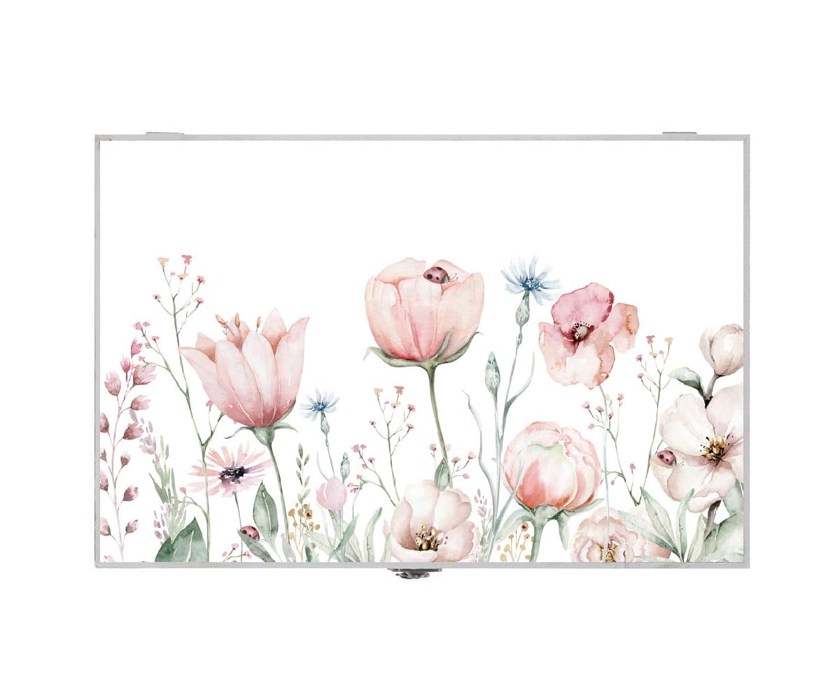 Tapa Contador Luz o Cuadro Eléctrico de Madera Flores de 46x6x32 cm, Cubre Contador para Entrada Pasillo Original (Flores con Mariquitas)