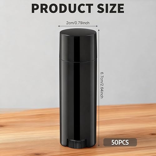 Miniatura 2 de 50 tubos de bálsamo labial ovalados de 0.16 oz de plástico vacío, contenedor de lápiz labial negro, botella de tubo de brillo de labios con parte