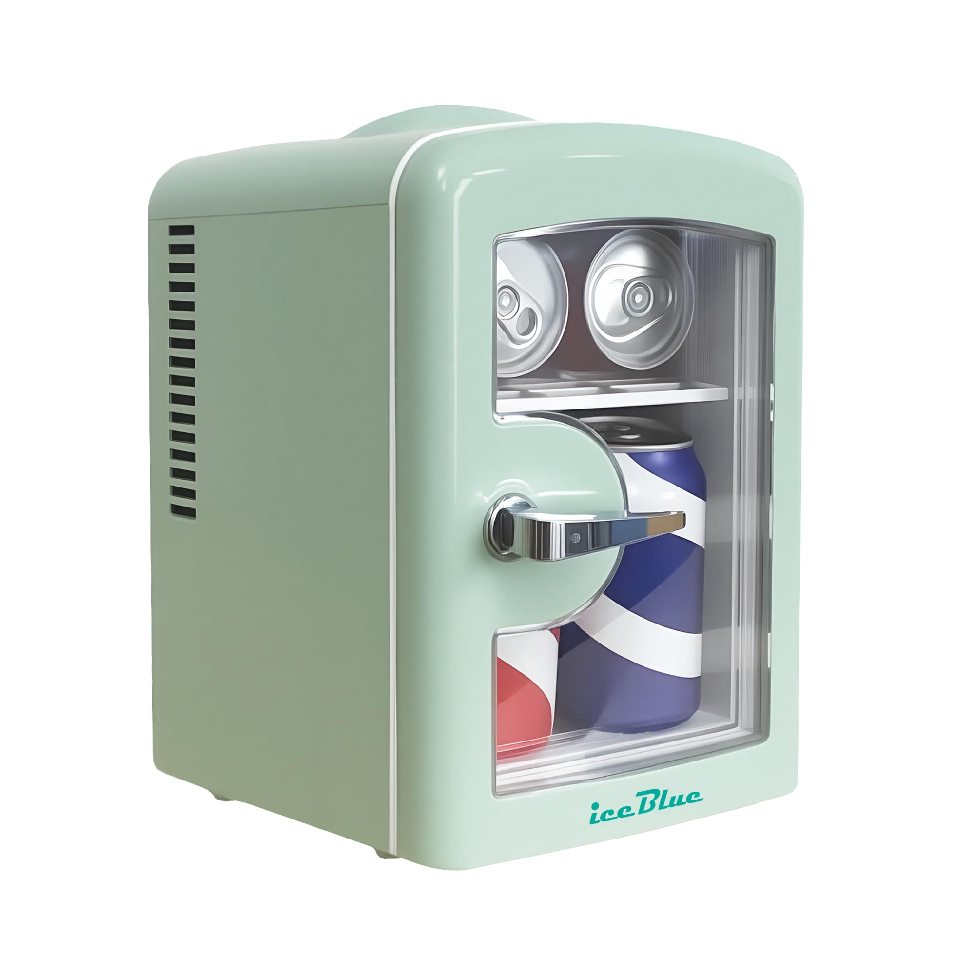 Iceblue Mini-Kühlschränke, winziger Kühlschränke mit Blickfenster, 4L / 6 Dosen Hautpflege Kühlschränke für Schönheit & Getränke, Kleiner Kühler für Zuhause, Auto, Geschenke - Grün