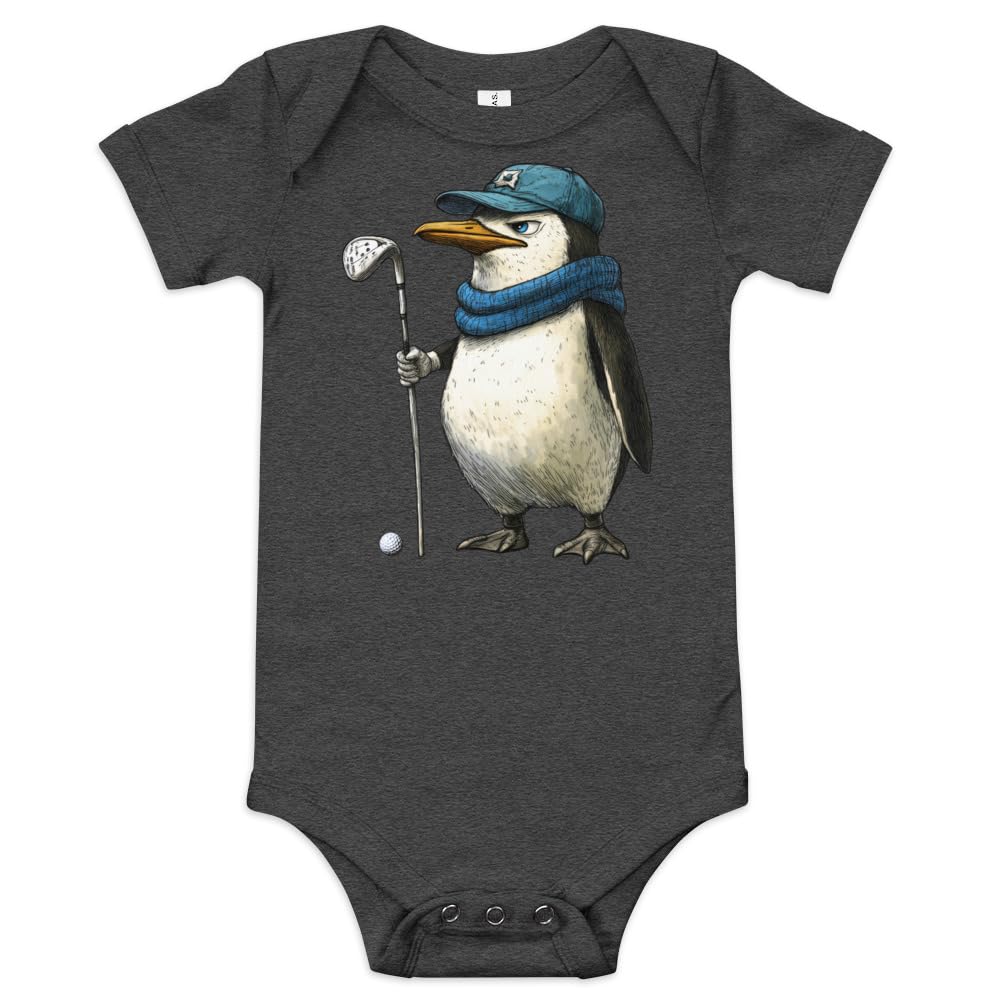 Penguins Golf Baby Onesie Dark Grey Heather