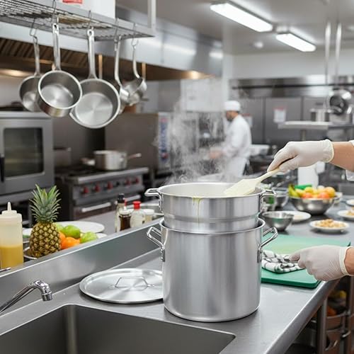 Miniatura 2 de Olla de caldera doble de 16 cuartos de galón de aluminio con tapa Olla de fusión de vapor de calibre pesado doble para fondue de chocolate, postres