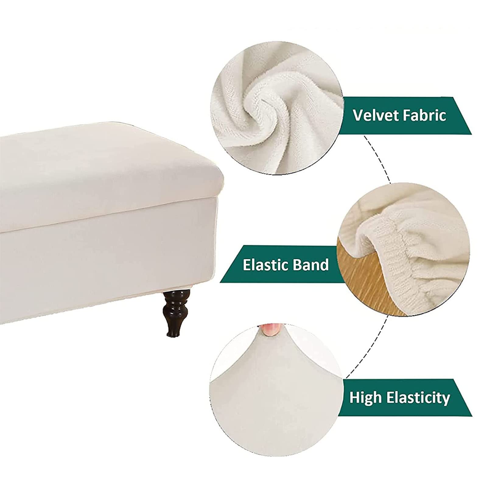Fodera per Pouf portaoggetti Elasticizzata in Velluto, Protezione Morbida per poggiapiedi, Copertura per Panca Pieghevole Elasticizzata Coperture per poggiapiedi Antiscivolo, per Soggiorno,G,120~160
